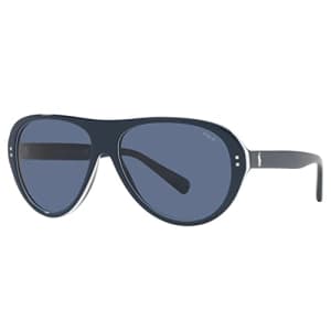 Polo Ralph Lauren Men's PH4178 Aviator Sunglasses, Shiny Navy/White/Navy/Dark Blue, 59 mm for $68