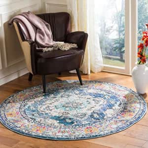 SAFAVIEH Monaco Collection Area Rug - 3' Round, Navy & Light Blue, Boho Chic Medallion Distressed for $19