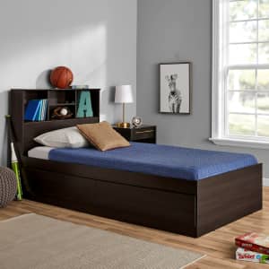 Your Zone Twin Storage Bed w/ Bookcase Headboard for $189