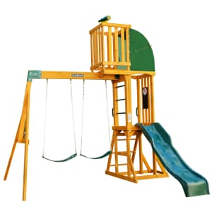 KidKraft Hawk Tower 9.9-Foot Wooden Swing Set w/ Slide & Belt Swings for $499