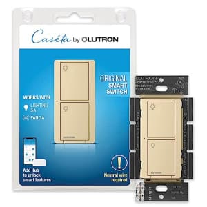 Lutron Caseta Smart Lighting Switch for All Bulb Types or Fans | Neutral Wire Required | PD-6ANS-IV for $50