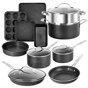 Granitestone Pots and Pans Set Nonstick, 15 Pc Kitchen Cookware Set & Bakeware Set, Ultra Durable for $130