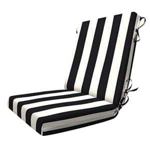 Honey-Comb Honeycomb Indoor/Outdoor Cabana Stripe Black and Ivory Highback Dining Chair Cushion: Recycled for $51