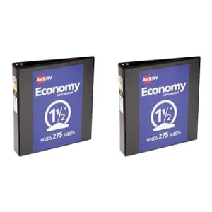 Avery Economy View 3 Ring Binder, 1.5" Round Rings, 1 Black Binder (05725) (Pack of 2) for $15