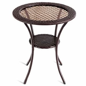 Tangkula 25 Patio Wicker Coffee Table Outdoor Backyard Lawn Balcony Pool Round Tempered Glass Top for $60