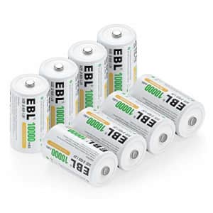 EBL Pack of 8 10000mAh Ni-MH D Cells Rechargeable Batteries, Battery Case Included for $39