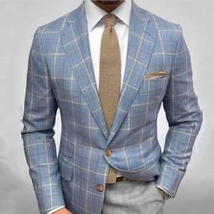 Men's Regular Tailored Fit Checkered Single Breasted Blazer for $15