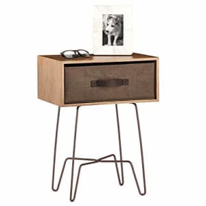 mDesign Modern Industrial Side Table with Fabric Drawer, 2-Tier Metal and Wood End Table - Minimal for $28