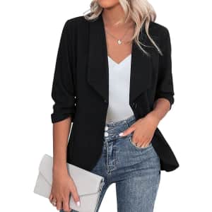 Women's Ruched Sleeve Open Front Blazer from $15