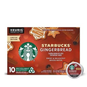 Starbucks K-Cup Coffee Pods, Gingerbread Naturally Flavored Coffee For Keurig Brewers, 100% for $14