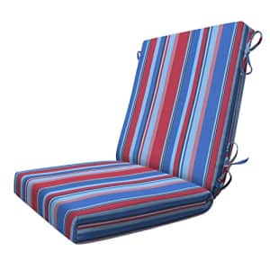 Honey-Comb Honeycomb Indoor/Outdoor Stripe Blue and Red Highback Dining Chair Cushion: Recycled Polyester for $51