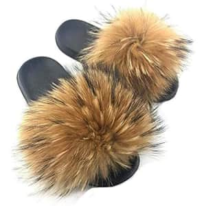 Valpeak Women's Fox Fur Slides for $10
