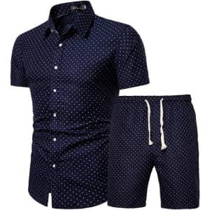 Kissqiqi Men's 2-Piece Shirt & Shorts Set for $10