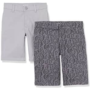 Amazon Essentials Boys' Uniform Woven Flat-Front Khaki Shorts, 2-Pack Grey/Bolts, 10 for $21