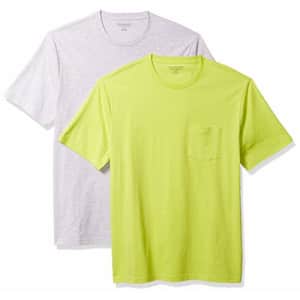 Amazon Essentials Men's 2-Pack Loose-Fit Short-Sleeve Crewneck Pocket T-Shirt, Lime/Dark Navy, for $19