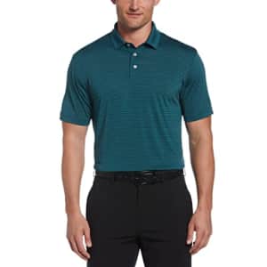 PGA TOUR Men's Short Sleeve Single Feeder Stripe Polo Shirt, Green Heron, X-Large for $20