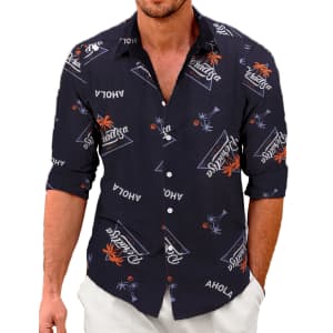 Coofandy Men's Hawaiian Linen Floral Shirt for $10