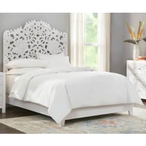 Home Decorators Collection Nadia Carved Whitewash Queen Bed with Arch for $600 Home Decorators Collection Nadia Carved Whitewash Queen Bed with Arch for $600