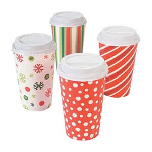 Fun Express Christmas Holiday Coffee Paper Cups with Lids - 12 Insulated Cups hold 16 oz - Winter Party Supplies for $14
