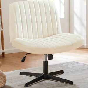 edx Criss Cross Chair,Armless Legged Office Desk Chair No Wheels,Leather Padded Wide Seat Modern for $56