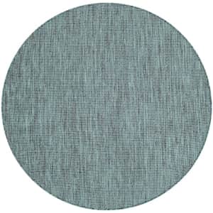 Unique Loom Outdoor Solid Collection Area Rug (4' 1" Round Teal/Navy Blue) for $30