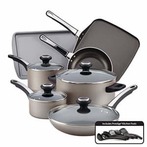 Farberware High Performance Nonstick Cookware Pots and Pans Set Dishwasher Safe, 17 Piece, Champagne for $188