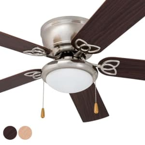 Prominence Home Benton, 52 Inch Traditional Flush Mount Indoor LED Ceiling Fan with Light, Pull for $67