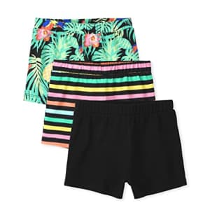 The Children's Place Baby Toddler Girls Fashion Shorts, Tropical/Black/Stripes 3-Pack, 4T for $10
