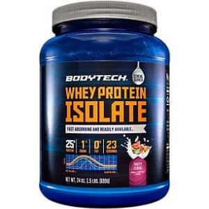BodyTech Whey Protein Isolate Powder with 25 Grams of Protein per Serving BCAA's Ideal for Post for $31 BodyTech Whey Protein Isolate Powder with 25 Grams of Protein per Serving BCAA's Ideal for Post for $31