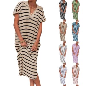 Women's Midi V-Neck Striped Dress for $18