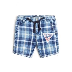GUESS Boys' Little Yarn Dyed Check Indigo Denim Shorts, Meridian, 3 for $18