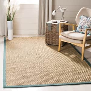 SAFAVIEH Natural Fiber Collection Accent Rug - 4' x 6', Natural & Light Blue, Border Basketweave for $72