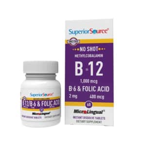 Superior Source No Shot Vitamin B12 Methylcobalamin (1000 mcg), B6, Folic Acid, Quick Dissolve for $12