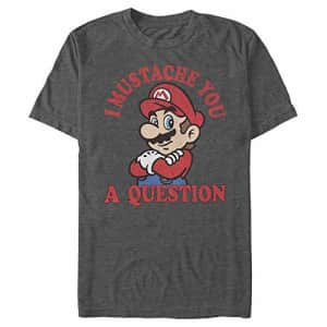 Nintendo Men's Super Mario I Mustache You A Question Poster T-Shirt, Char HTR, XXXX-Large for $19