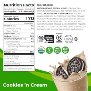 Orgain Organic Vegan Protein Powder, Cookies and Cream - 21g Plant Based Protein, Gluten Free, for $33