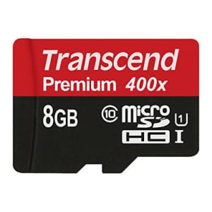 Transcend 8GB MicroSDXC/SDHC Class 10 UHS-I (Premium) Memory Card for $20