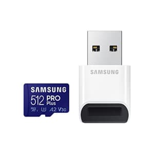 SAMSUNG PRO Plus + Reader 512GB microSDXC Up to 160MB/s UHS-I, U3, A2, V30, Full HD & 4K UHD Memory for $36