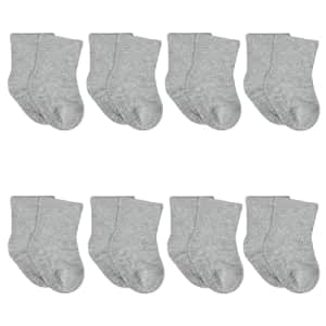 Gerber Kids' 8-Pack Wiggle-Proof Jersey Crew Socks, Gray Heather, 4T for $17