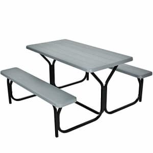 Giantex Picnic Table Bench Set Outdoor Camping All Weather Metal Base Wood-Like Texture Backyard for $170