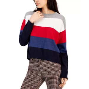 Tommy Hilfiger Women's Multi-Stripe Logo Bubble Sweater for $24