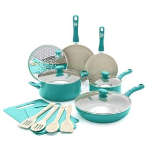 GreenLife Sandstone Healthy Ceramic Nonstick, 15 Piece Kitchen Cookware Pots and Frying Sauce Pans for $82