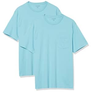 Amazon Essentials Men's Regular-Fit Short-Sleeve Crewneck Pocket T-Shirt, Pack of 2, Light Blue, for $10
