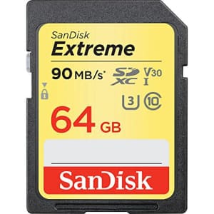 SanDisk 64GB Extreme SDXC UHS-I Memory Card - 90MB/s, C10, U3, V30, 4K UHD, SD Card - for $20 SanDisk 64GB Extreme SDXC UHS-I Memory Card - 90MB/s, C10, U3, V30, 4K UHD, SD Card - for $20