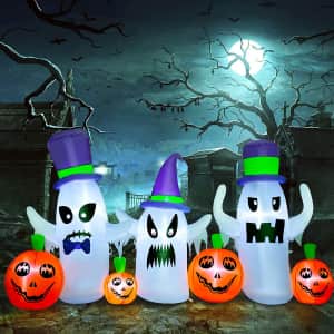 SeasonJoy 9-Foot Halloween Ghost & Pumpkins Inflatable w/ LED Lights for $34