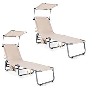 Giantex Outdoor Folding Chaise Lounge, Portable Reclining Chair with 5 Adjustable Positions, for $136
