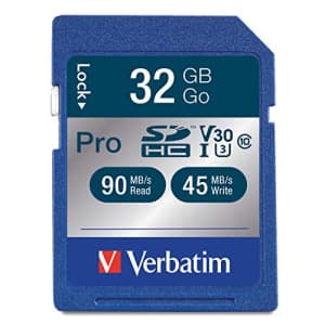 Verbatim 32GB Pro 600X SDHC Memory Card, UHS-I V30 U3 Class 10 for $23