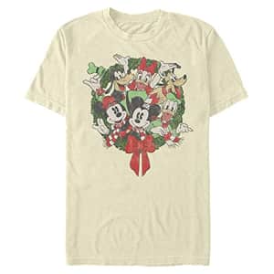 Disney Men's Characters Mickey Friends Wreath T-Shirt, Cream, Large for $13