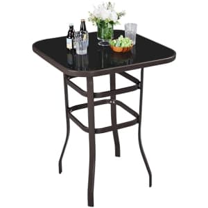 Yaheetech Outdoor Patio Bar Table Dining Table, Bistro Square High Top Dining Table with Tempered for $77