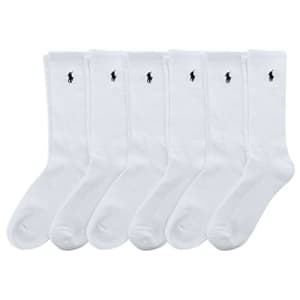 POLO RALPH LAUREN Men's Classic Sport Solid Socks 6 Pair Pack - Cushioned Cotton Comfort, White, for $31