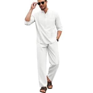 Men's Linen Pants and Shirt Set for $21
